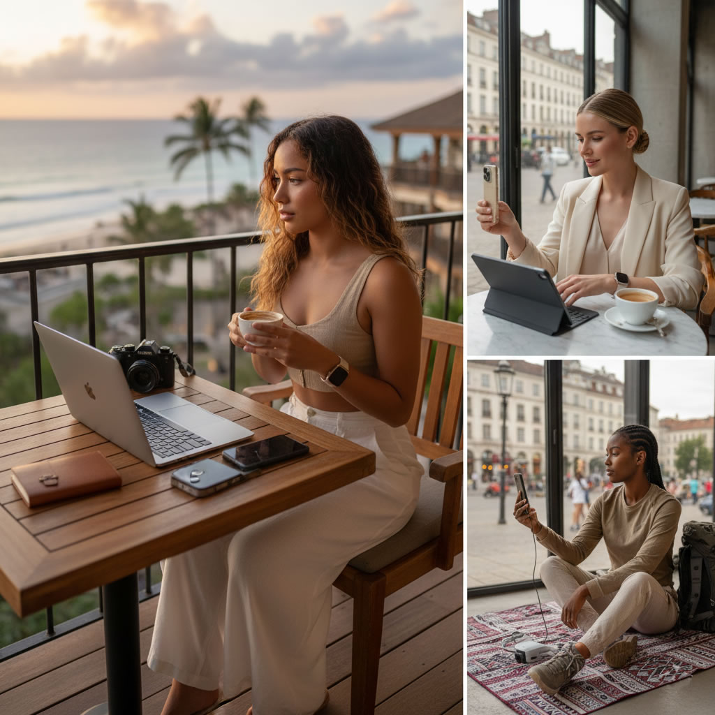 Modelo nómada digital trabajando